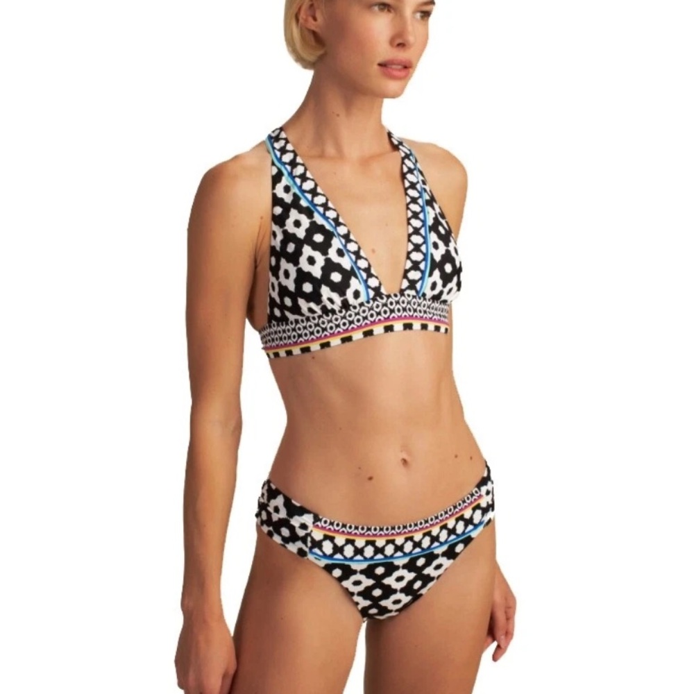 Trina Turk Ikat Onyx Black and White Halter Top & Bikini Bottom Set Resortwear
